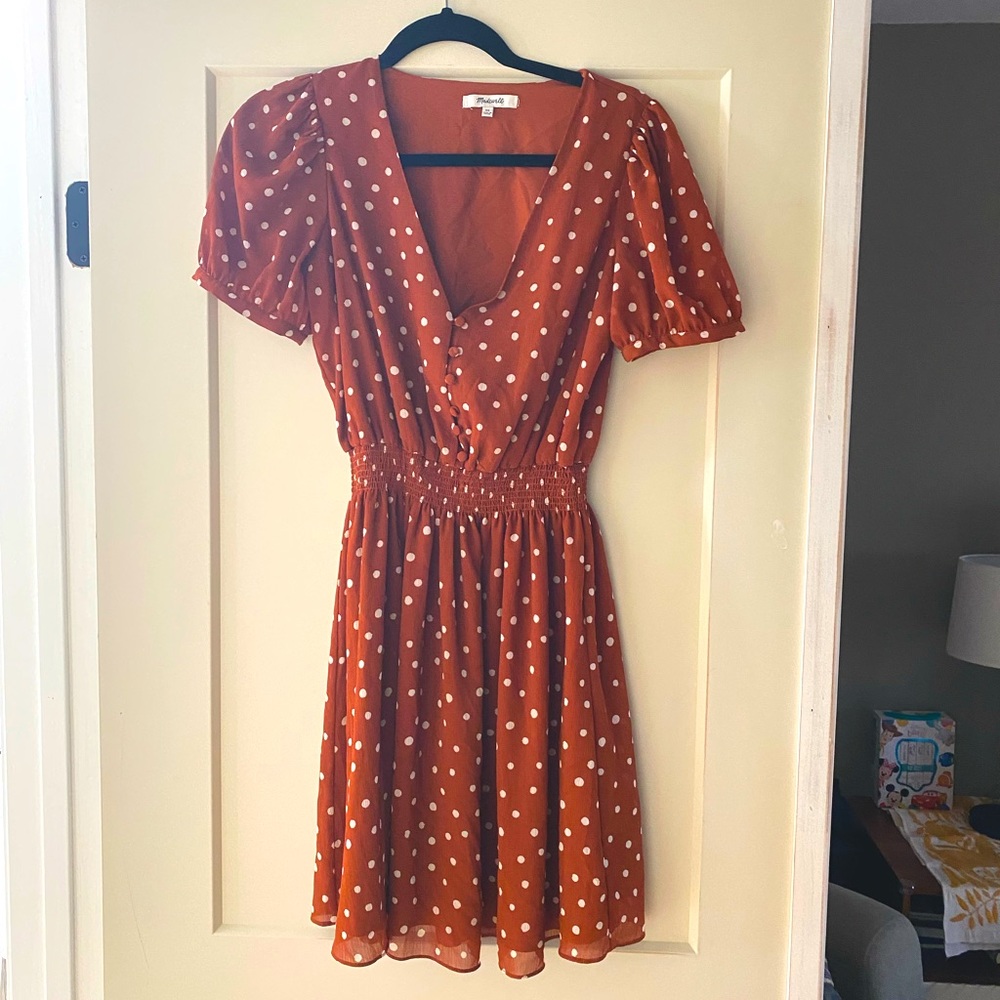 Madewell rust polka dot dress XS